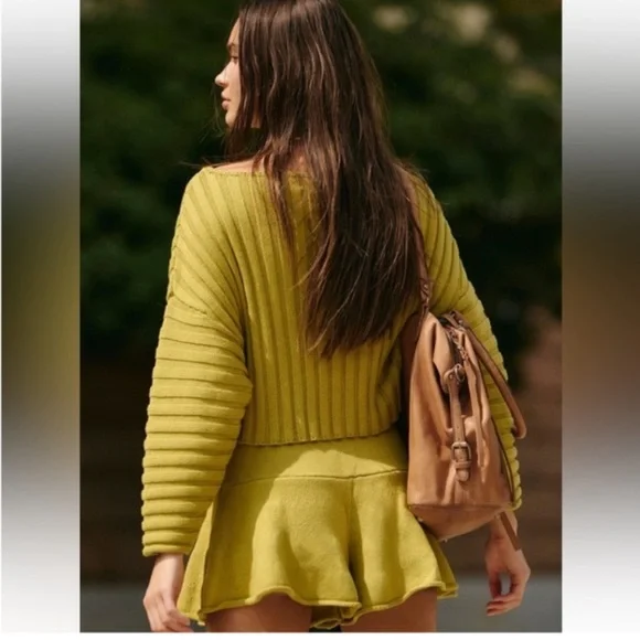 FP Beach Olive Green Women's ribbed cropped sweater size XS - Picture 2 of 10